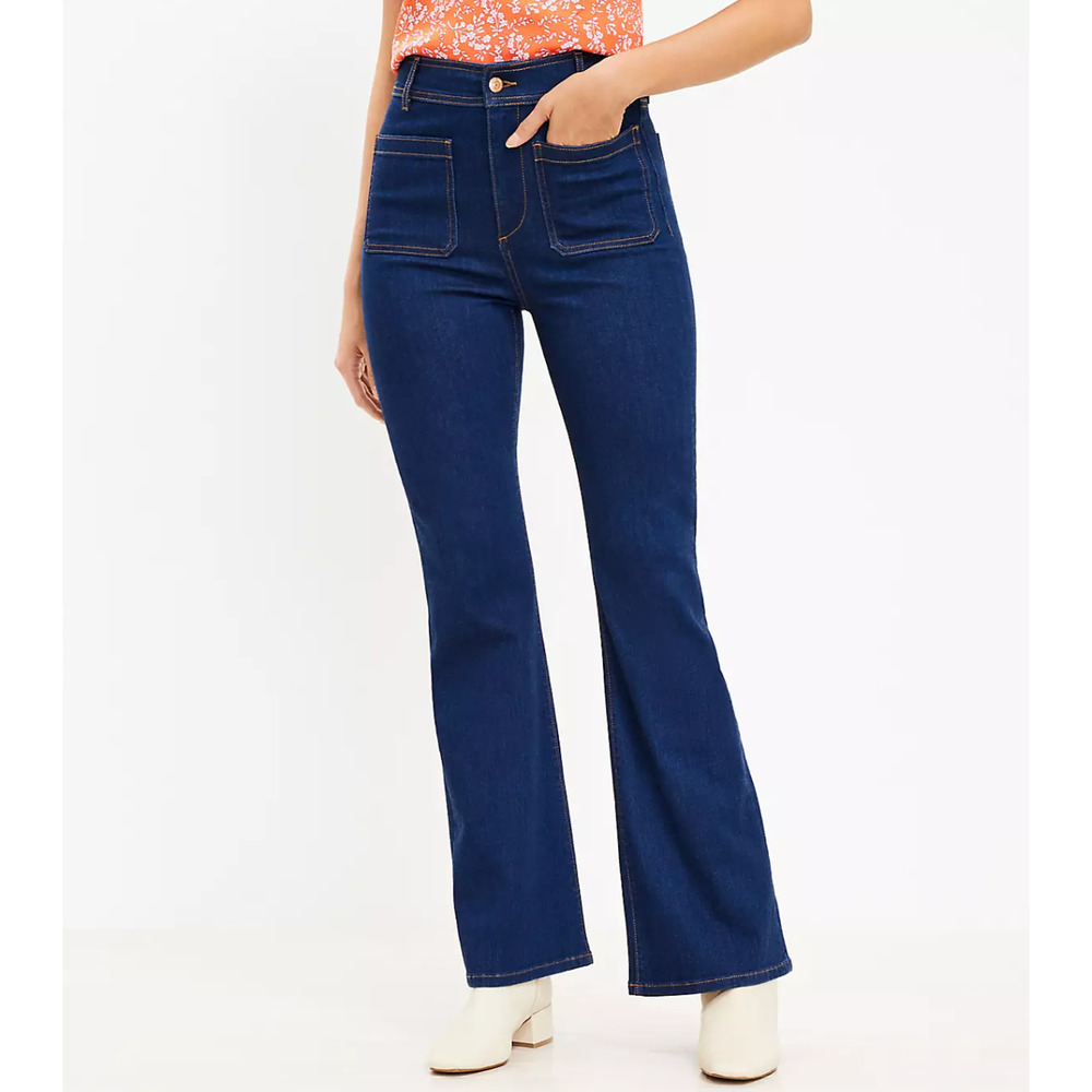 Loft Slim Flare Patch Pocket Retro Dark Wash High Rise Jeans Size US 10 30